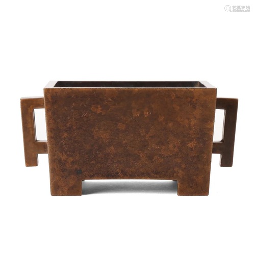 A RECTANGULAR BRONZE INCENSE BURNER