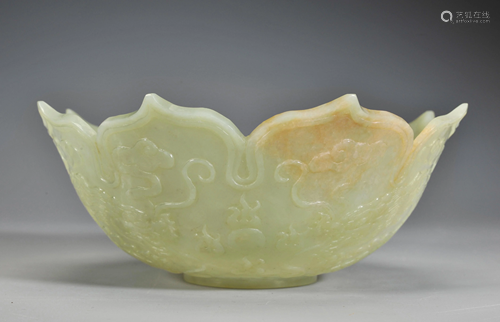 A Carved White Jade Lobed Bowls Qing Dynasty