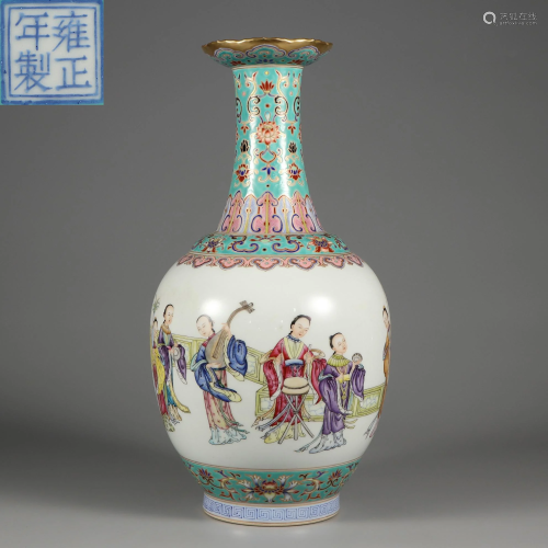 A Famille Rose Figural Brushpot Qing Dynasty