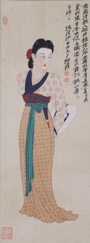 A Chinese Painting of Standing Beauty Signed Zhang