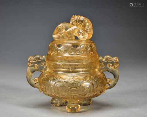 A Carved Quartz Tripod Censer Qing Dynasty