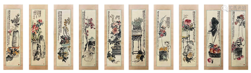 Set of Chinese Painting Hanging Scroll Signed Wu