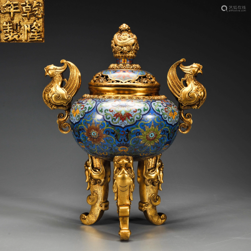 A Cloisonne Enamel Tripod Censer Qing Dynasty