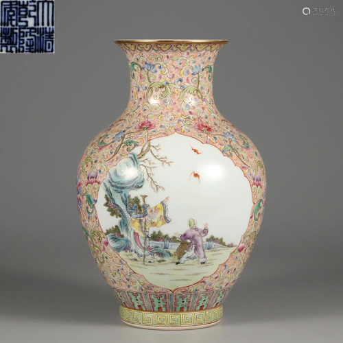 A Famille Rose Figural Zun Vase Qing Dynasty