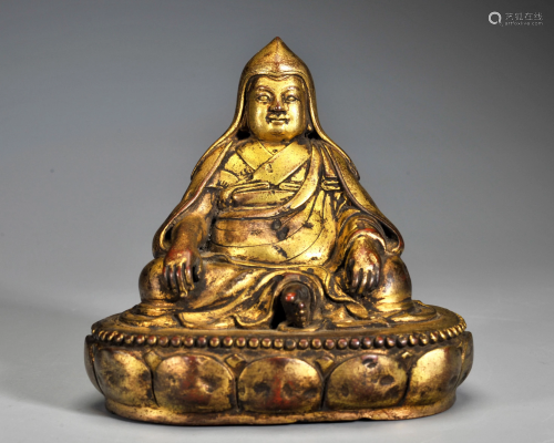 A Tibetan Gilt-bronze Tsong Khapa