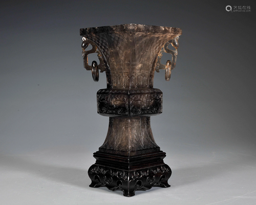 A Carved Smoky Quartz Beaker Vase Qing Dynasty