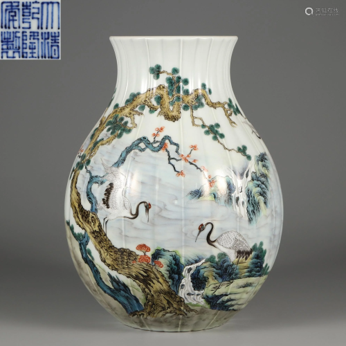 A Famille Rose Cranes Zun Vase Qing Dynasty