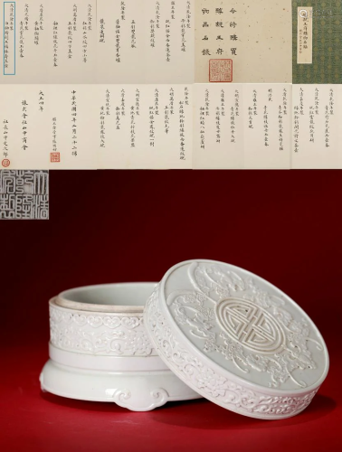 A White Glaze Molded Box with Cover Qianlong Period