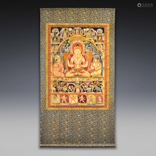 A Tibetan Thangka of Seated Avalokitesvara