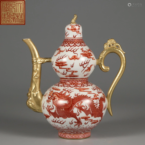 An Iron Red Dragon Ewer Qing Dynasty