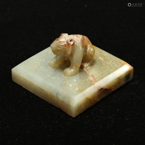 A WHITE JADE 'BEAST' SEAL