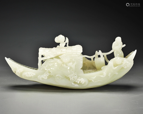 A Carved White Jade Boat Qing Dynasty