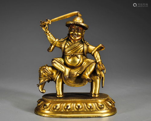 A Tibetan Gilt-bronze Protector