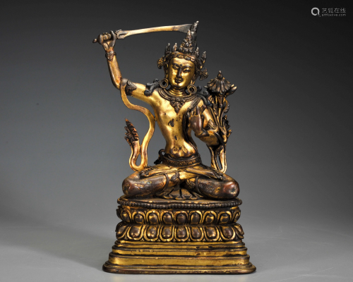 A Tibetan Gilt-bronze Seated Manjusri