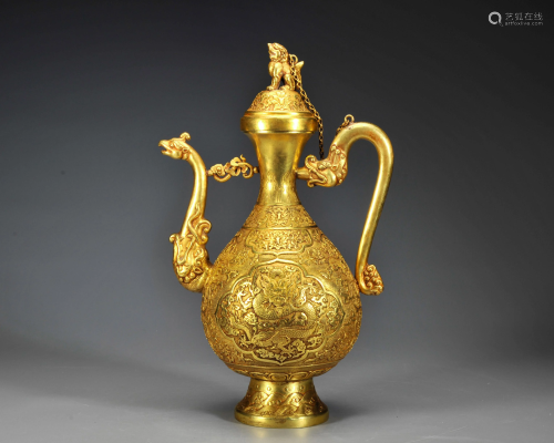 A Gilt-bronze Dragon Ewer Qing Dynasty