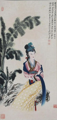 A Chinese Painting of Seated Lady Signed Zhang Daqian