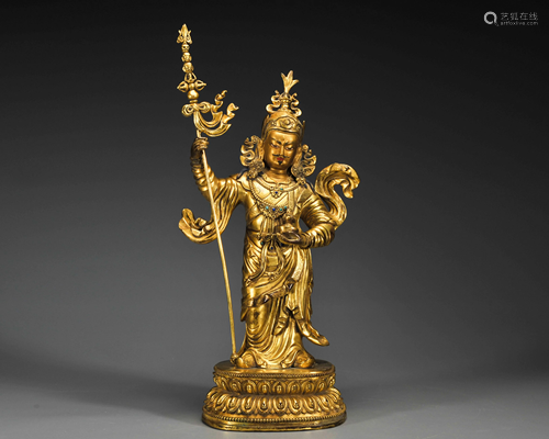 A Tibetan Gilt-bronze Standing Padmasambhava