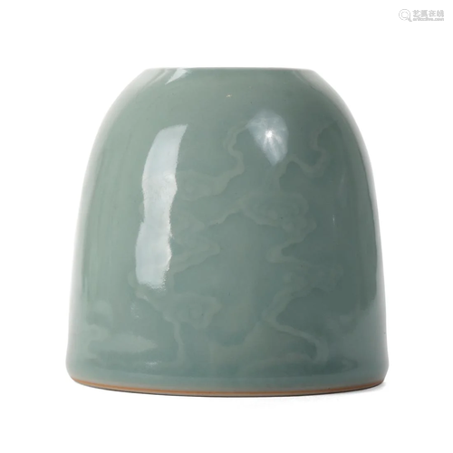 A CELADON-GLAZED CARVED 'CLOUDS' WATERPOT