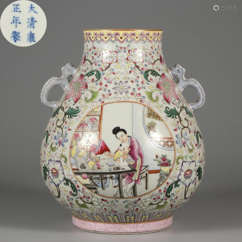 A Famille Rose Figural Zun Vase Qing Dynasty