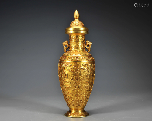 A Gilt-bronze Vase with Double Handles Qing Dynasty