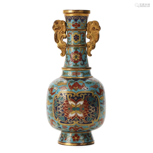 A CLOISONNE ENAMEL BRONZE FLORAL VASE