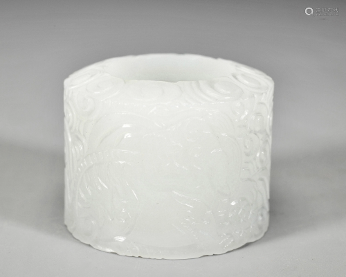 A Carved White Jade Archers Ring Qing Dynasty