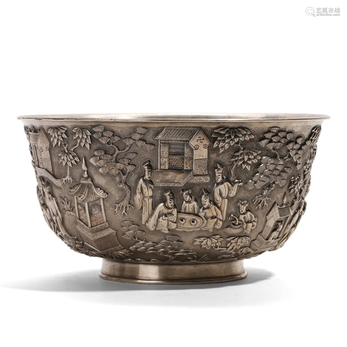 A HIGH-RELIEF 'FIGURES' SILVER BOWL