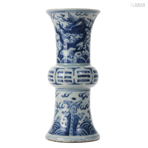 A BLUE AND WHITE 'DRAGON' BEAKER VASE