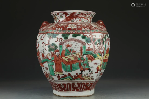 WUCAI FIGURES HEXAGONAL PORCELAIN VASE