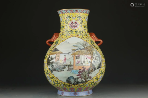 FAMILLE ROSE OPEN FACE 'NARRATIVE' ZUN VASE