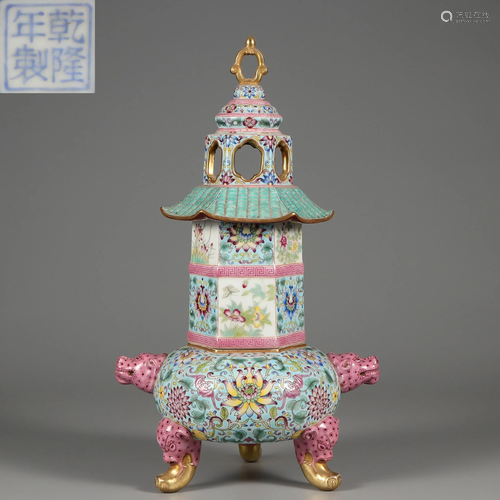 A Famille Rose Tripod Incense Burner Qing Dynasty