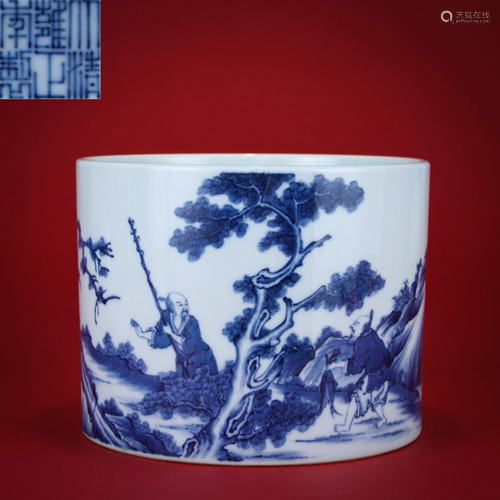 A Blue and White Figural Brushpot Yongzheng Period