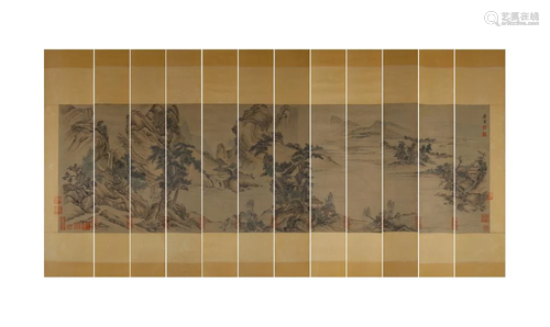 TWELVE-PANEL PAINTING OF LANDSCAPE, TANG YIN