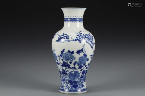 BLUE AND WHITE FLORAL GUANYIN VASE
