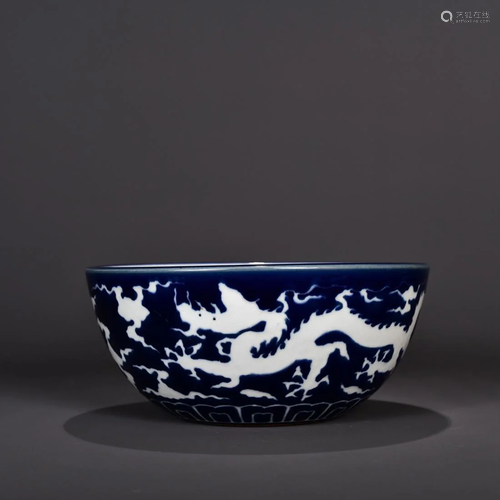 BLUE GLAZED WHITE RESERVED DRAGON BOWL