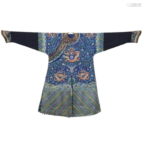 A BLUE-GROUND EMBROIDERED 'DRAGONS' ROBE