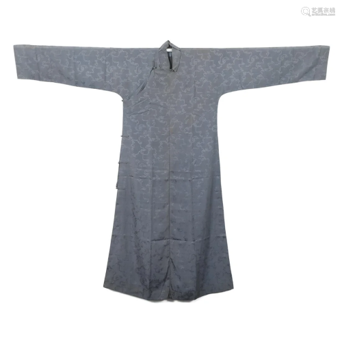 A GREY-GROUND EMBROIDERED LADY'S ROBE