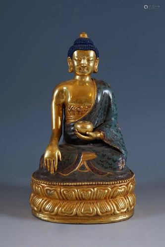 CLOISONNE ENAMELED GILT BRONZE SHAKYAMUNI