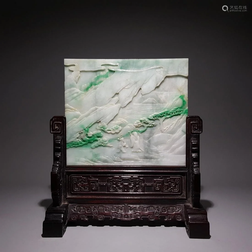 LANDSCAPE RELIEFS JADEITE CARVING TABLE SCREEN