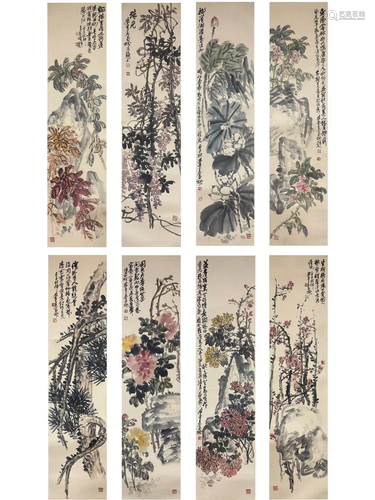 EIGHT-PANEL PAINTING OF PLANTS, WU CHANGSHUO