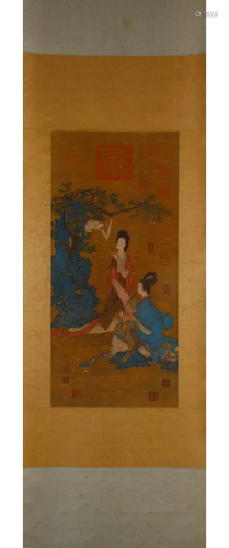 CHINESE PAINTING OF LADIES AND MONKEYS, GU KAIZHI