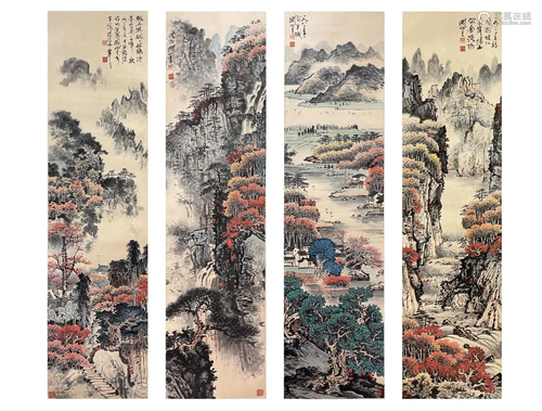 FOUR-PANEL PAINTING OF LANDSCAPE, GUAN SHANYUE