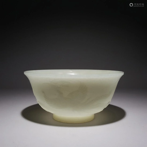 PHOENIX RELIEFS WHITE JADE CARVING BOWL