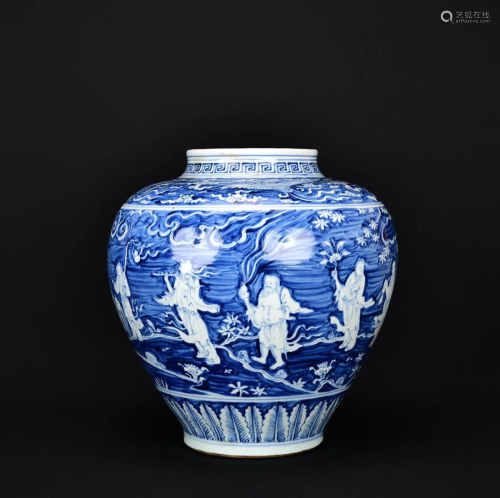 BLUE AND WHITE 'EIGHT IMMORTALS' PORCELAIN JAR