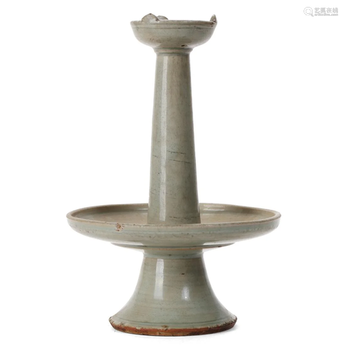 A CELADON-GLAZED CANDLE HOLDER