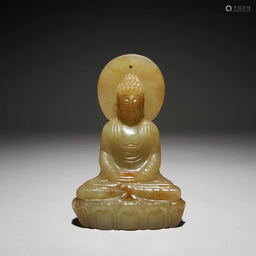 RUSSET JADE CARVING OF A SITTED SAKYAMUNI