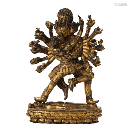 A GILT-BRONZE FIGURE OF GUHYASAMAJA