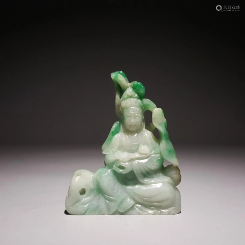JADEITE CARVING FIGURINE OF SITTED GUANYIN