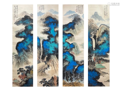 FOUR-PANEL PAINTING OF LANDSCAPE, CHANG DAI-CHIEN