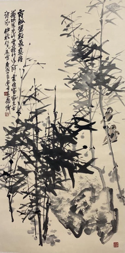 PAINTING OF BIRDS PERCHED ON BAMBOO, WU CHANGSHUO
